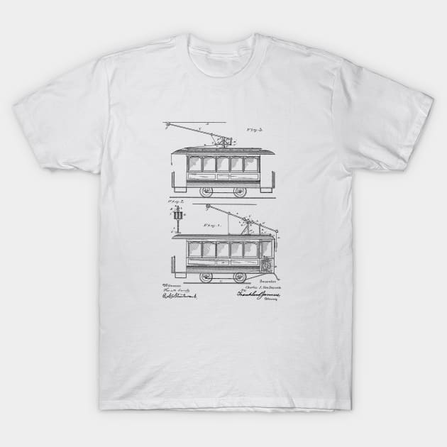 Electric Railway Trolley Vintage Patent Hand Drawing T-Shirt by skstring